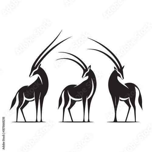 Stylized black silhouette illustration of an oryx antelope