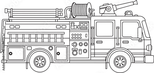 Fire Truck: A detailed illustration of a fire truck, highlighting its robust design and the essential equipment it carries for emergency response.