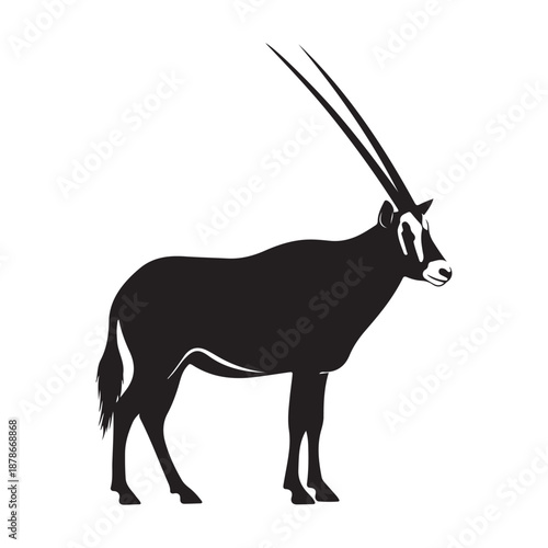 Stylized black silhouette illustration of an oryx antelope