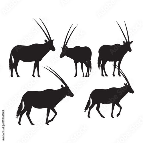 Stylized black silhouette illustration of an oryx antelope