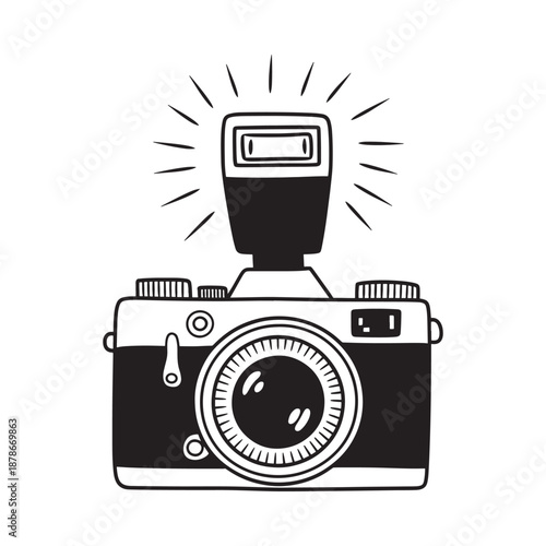 Vintage camera with an attached flash a classic photography illustration