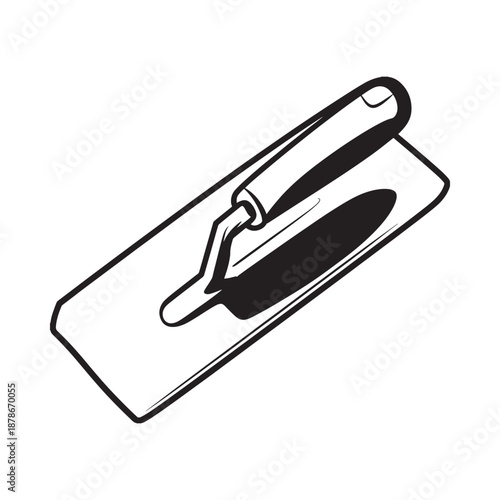 Simple black and white illustration of a hand float tool for smoothing surfaces
