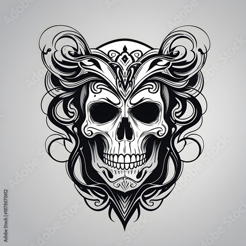 skull on black and white drawing illustration