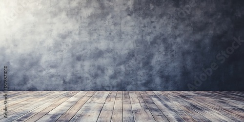 Rustic Wood Floor  Grunge Concrete Wall Background  Empty Room Studio Display