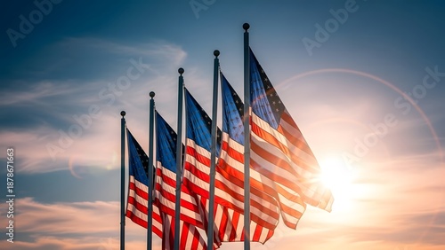 American flags proudly wave at sunset, symbolizing freedom and national pride