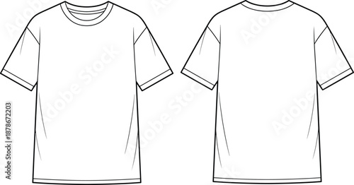 Flat vector illustration of short sleeve crew neck t-shirt front and back view, fashion template, garment sketch, apparel design