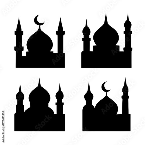 mosque icon set. mosque silhouette icon set.

