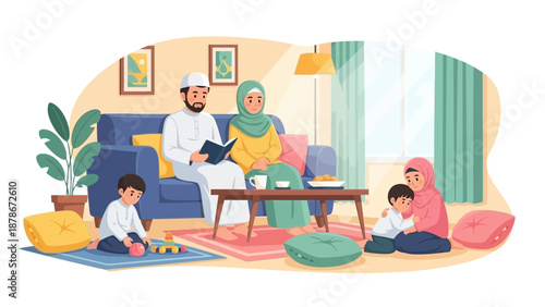Muslim family enjoying quality time together at home