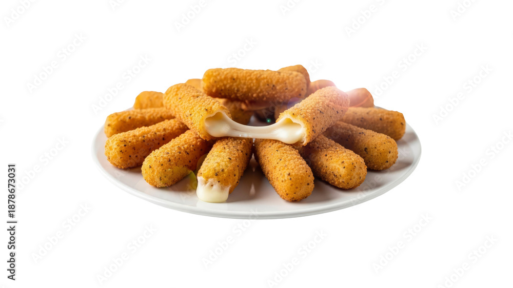 Fototapeta premium Fried mozzarella cheese sticks on white plate