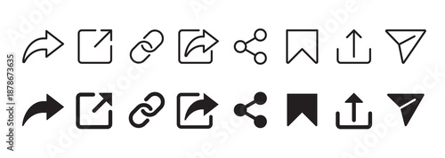 Collection of Share Link icons and Buttons for Social Media. Outline and Silhouette Icon. Arrows Symbol Share Link for Web Site Set