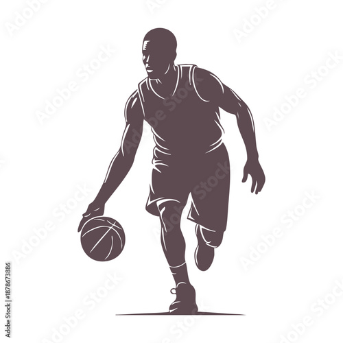 Basketball Player Dribbling Vector Set: Vintage Style Athletic Silhouettes and Sport Action Poses for Jersey Design and Team Branding