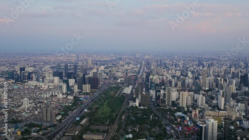 Wallpaper Mural Panoramic aerial view of Bangkok's vast cityscape at dusk from a tripod, showcasing multiple towering skyscrapers and architectural structures Torontodigital.ca