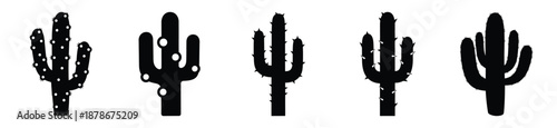 cactus plant silhouette vector icon set, black color and white background