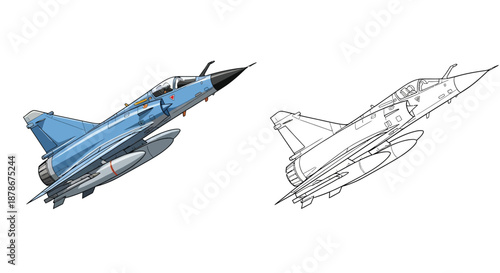 Military Fighter Jet Concept Art with Color and Line Art Versions for Gaming and Design