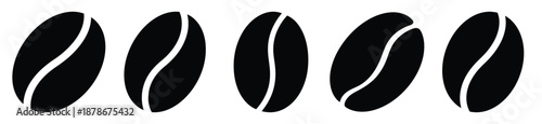 coffee bean silhouette vector icon set, black color and white background