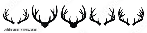 deer antlers silhouette vector icon set, black color and white background