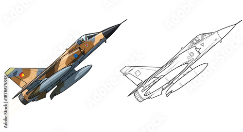 Spanish Military Fighter Jet Comparison with Full Color and Detailed Line Art Illustration