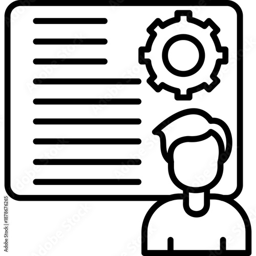Person with document and gear representing mentorship program Icon