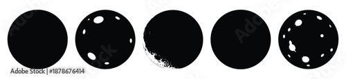 full moon silhouette vector icon set, black color and white background