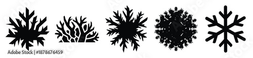 frost pattern silhouette vector icon set, black color and white background
