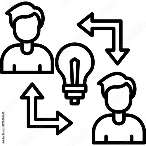 Three people with arrows and lightbulb Icon