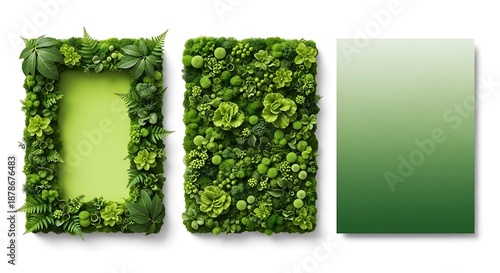 Green foliage frames and gradient background