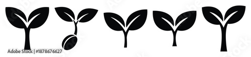 growth sprout silhouette vector icon set, black color and white background