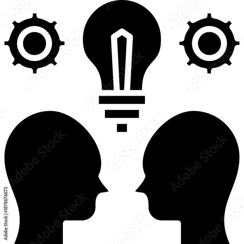 Two heads with lightbulb and gears Icon