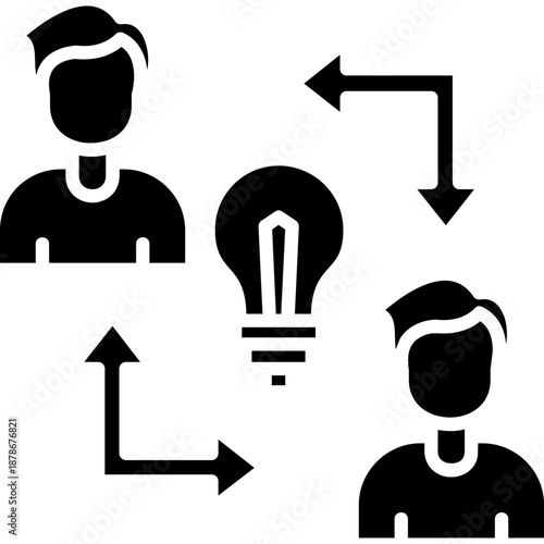 Three people with arrows and lightbulb Icon