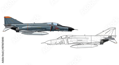 Modern Military Jet Silhouette Comparison and Fighter Aircraft Technical Design Blueprint