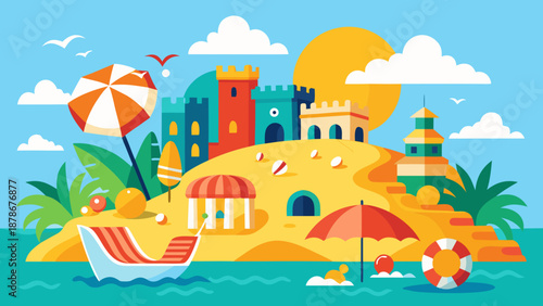 Fantasy Sand Castle Kingdom Summer Illustration