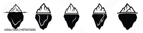 iceberg silhouette vector icon set, black color and white background