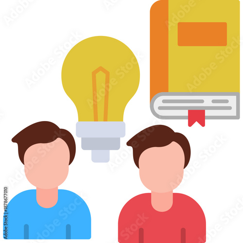 Two people with lightbulb and book Icon