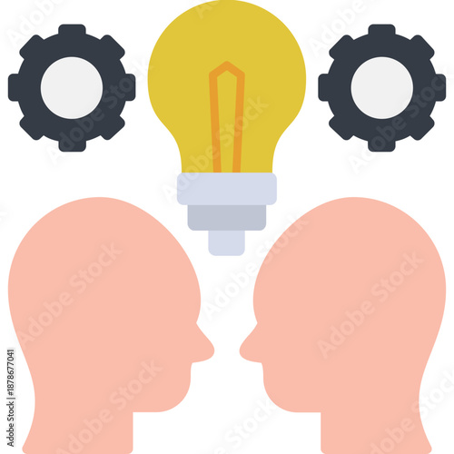 Two heads with lightbulb and gears Icon