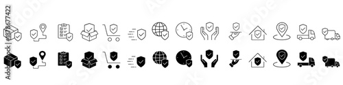 Cargo insurance vector icon set. Safe delivery Illustration sign collection. Freight transportation symbol, logo.