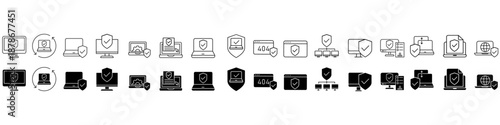 Computer antivirus vector icon set. Antivirus Illustration sign collection.  Cyber ​​protection symbol. Cyber ​​safety logo.