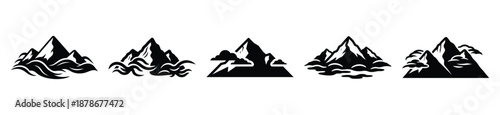 mountain mist silhouette vector icon set, black color and white background