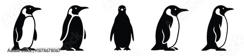 penguin shape silhouette vector icon set, black color and white background