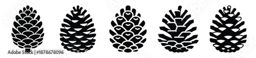 pinecone silhouette vector icon set, black color and white background