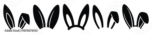 rabbit ears silhouette vector icon set, black color and white background