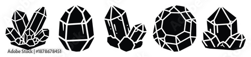 quartz stone silhouette vector icon set, black color and white background