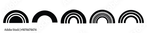 rainbow arc silhouette vector icon set, black color and white background
