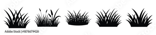 savanna grass silhouette vector icon set, black color and white background