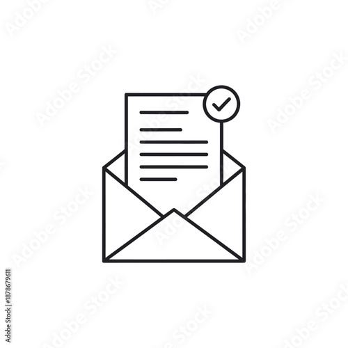 Online Email Notification with Checkmark Symbol for Communication and Confirmation