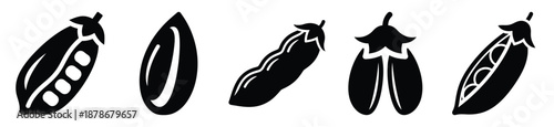 seed pod silhouette vector icon set, black color and white background
