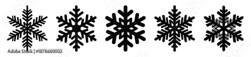 snowflake crystal silhouette vector icon set, black color and white background