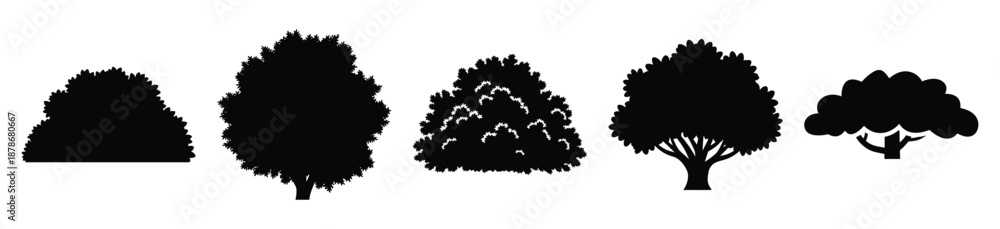Fototapeta premium tree canopy silhouette vector icon set, black color and white background
