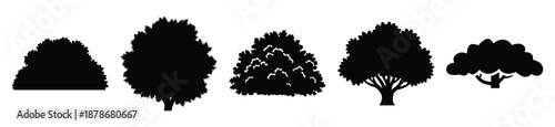 tree canopy silhouette vector icon set, black color and white background