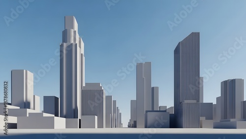 Modern cityscape with sleek skyscrapers and urban architecture.