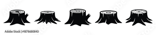 tree stump silhouette vector icon set, black color and white background